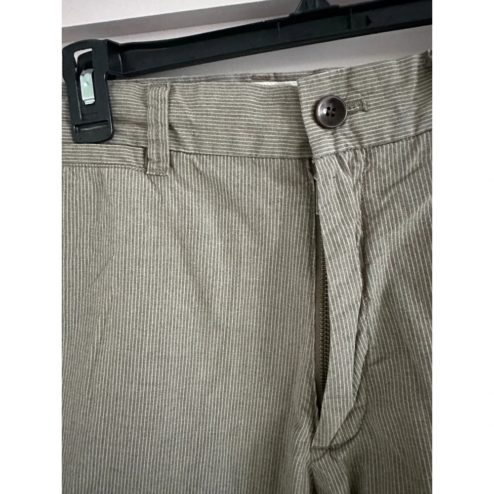 Banana Republic Mens 33x34 Straight Fit Striped Chino Pants Olive Green White